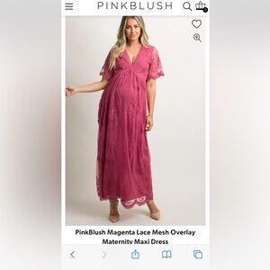 Pink Blush lace mesh overlay maternity maxi dress